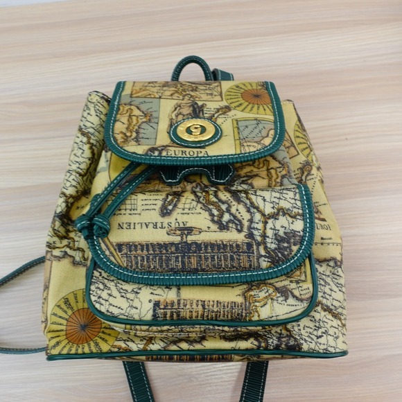VTG Vittorio Godi World Map Mini Backpack Beige Green Atlas‎ PVC Eclectic Travel main image 4